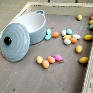 Creative Co-op Pastel Blue Stoneware Mini Baker With Lid, New